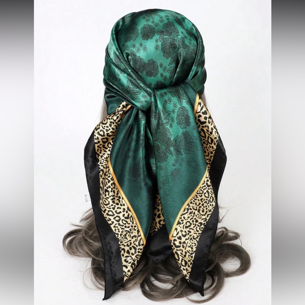 Green Floral Leopard Scarf N1423